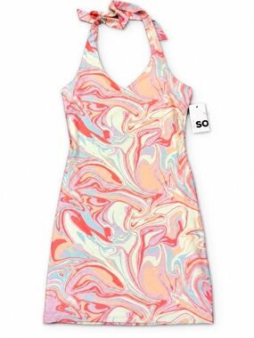 NWT SO Pastel Marble Swirl Halter Bodycon Mini Dress Size S